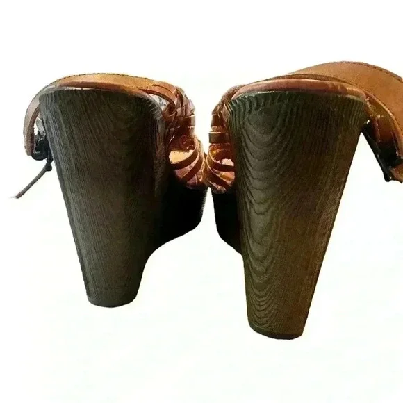Very Volatile Los Angeles Brown Leather Huaraches Style Wedge Heel Sandals 10 - Picture 5 of 7
